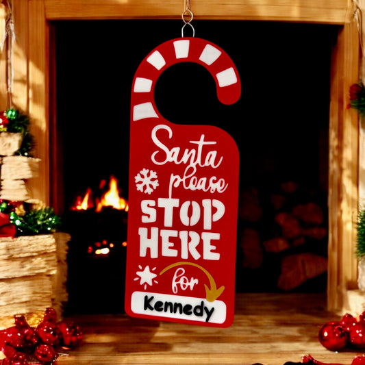 Personalized Santa Please Stop Here Door Hanger