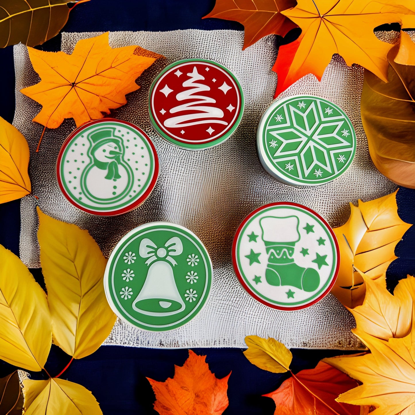 Christmas Coaster Set Festive -  Magic magnets stack for storage